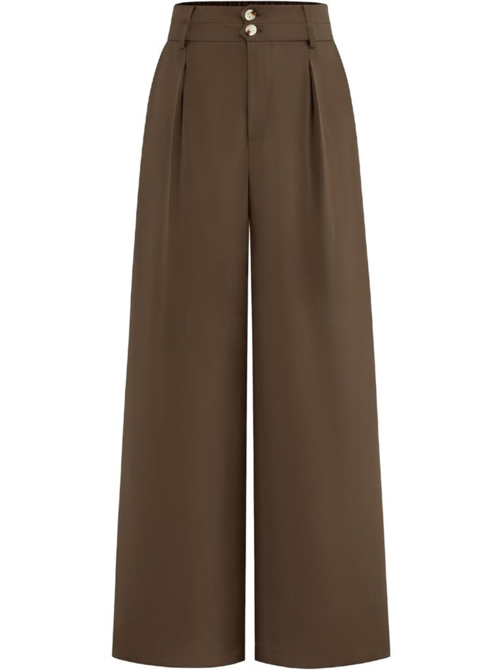 Women's Wide Leg Dress Pants Coffee High Waisted Button Pleated Trousers Palazzo